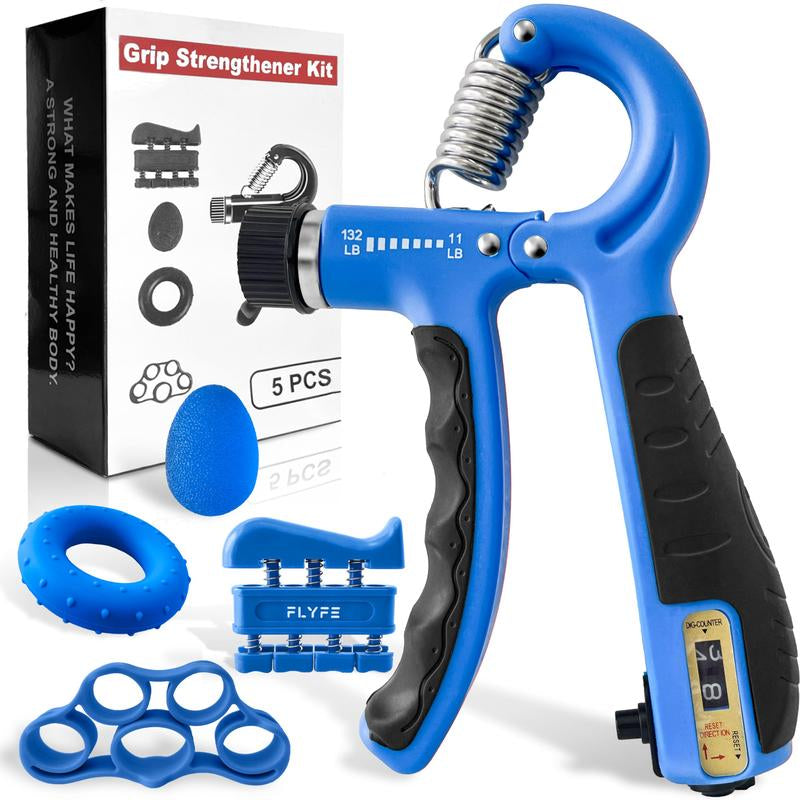 5 PCS Grip Strength Trainer Kit, Hand Gripper Strengthener, Forearm Strengthener, Finger Strengthener Adjustable Resistance Thigh Master Adjustable Hydraulic Chest Exerciser Adjustable Barbell Weight Set Standard Cast Iron Barbell Set