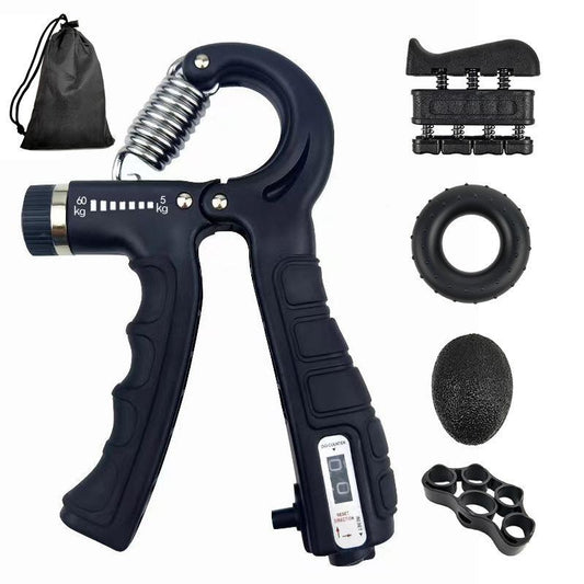 5 PCS Grip Strength Trainer Kit, Hand Gripper Strengthener, Forearm Strengthener, Finger Strengthener Adjustable Resistance Thigh Master Adjustable Hydraulic Chest Exerciser Adjustable Barbell Weight Set Standard Cast Iron Barbell Set