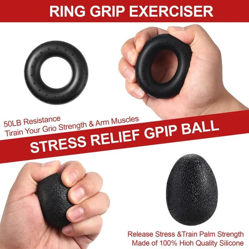 5 PCS Grip Strength Trainer Kit, Hand Gripper Strengthener, Forearm Strengthener, Finger Strengthener Adjustable Resistance Thigh Master Adjustable Hydraulic Chest Exerciser Adjustable Barbell Weight Set Standard Cast Iron Barbell Set