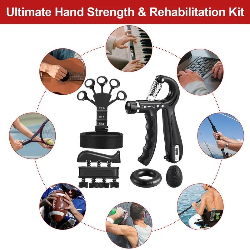 5 PCS Grip Strength Trainer Kit, Hand Gripper Strengthener, Forearm Strengthener, Finger Strengthener Adjustable Resistance Thigh Master Adjustable Hydraulic Chest Exerciser Adjustable Barbell Weight Set Standard Cast Iron Barbell Set