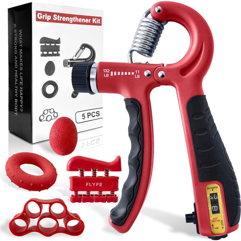 5 PCS Grip Strength Trainer Kit, Hand Gripper Strengthener, Forearm Strengthener, Finger Strengthener Adjustable Resistance Thigh Master Adjustable Hydraulic Chest Exerciser Adjustable Barbell Weight Set Standard Cast Iron Barbell Set