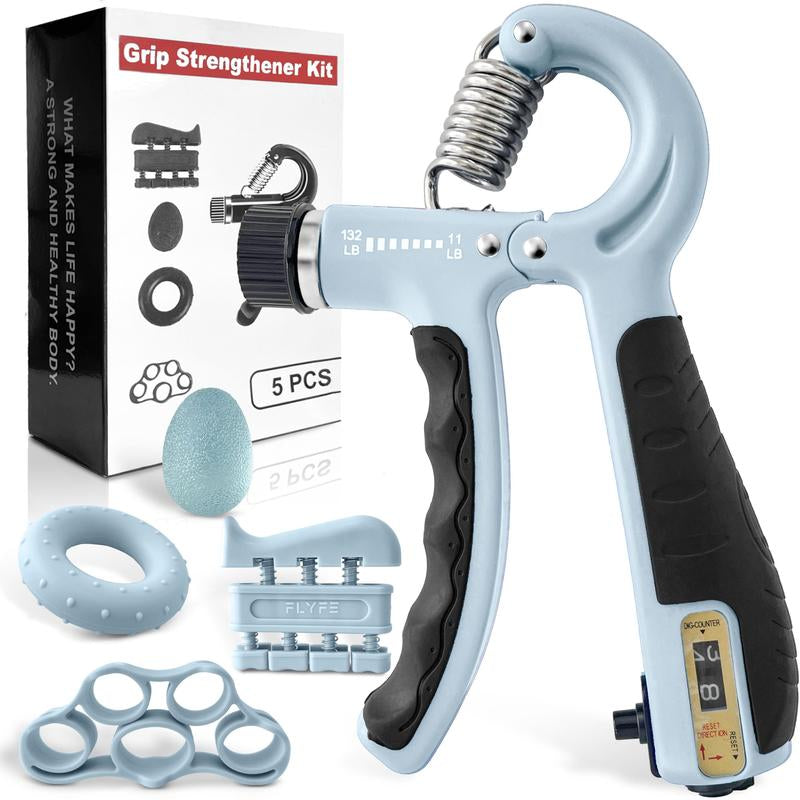 5 PCS Grip Strength Trainer Kit, Hand Gripper Strengthener, Forearm Strengthener, Finger Strengthener Adjustable Resistance Thigh Master Adjustable Hydraulic Chest Exerciser Adjustable Barbell Weight Set Standard Cast Iron Barbell Set