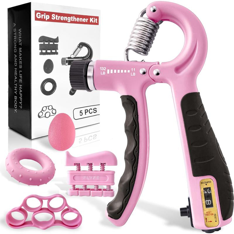 5 PCS Grip Strength Trainer Kit, Hand Gripper Strengthener, Forearm Strengthener, Finger Strengthener Adjustable Resistance Thigh Master Adjustable Hydraulic Chest Exerciser Adjustable Barbell Weight Set Standard Cast Iron Barbell Set